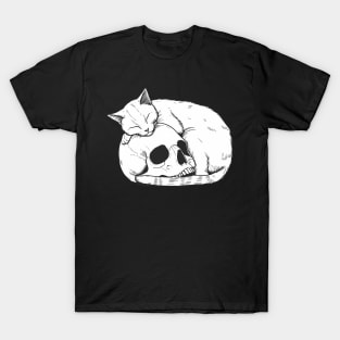 Cat sleeping on skull T-Shirt